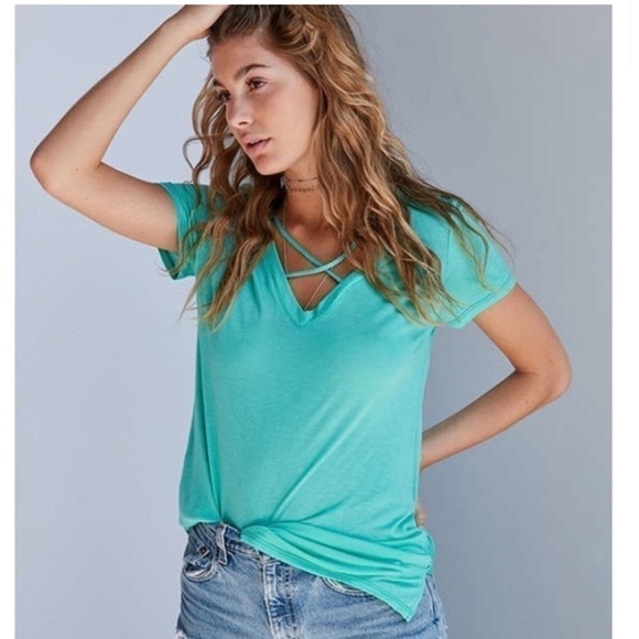 NEW Urban Outfitters Project Social T Strappy V-Neck Taupe Tee - Picture 11 of 12